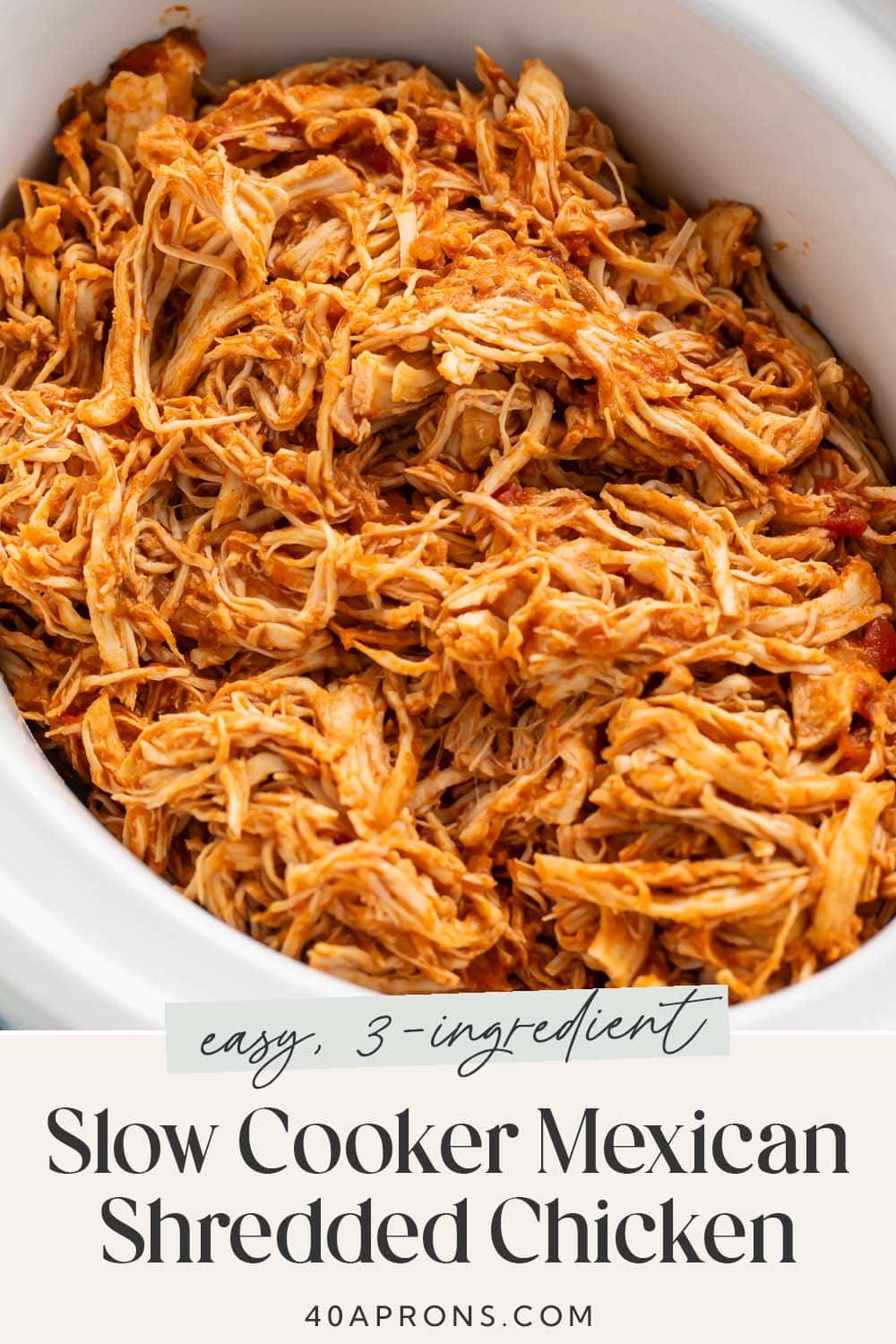 Pin graphic for slow cooker Mexican shredded chicken.