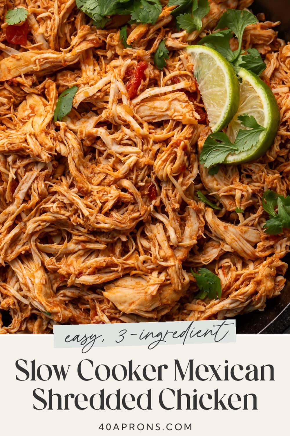 Pin graphic for slow cooker Mexican shredded chicken.