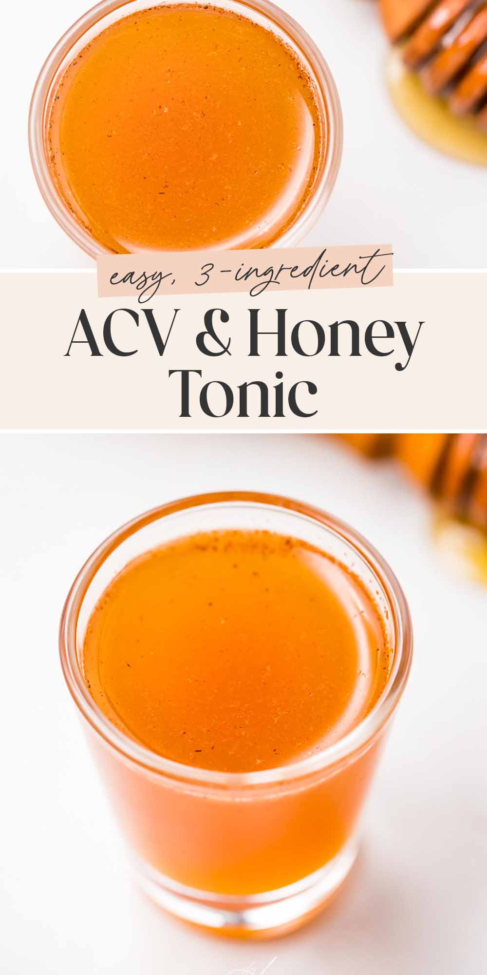 Pin graphic for apple cider vinegar honey shot.