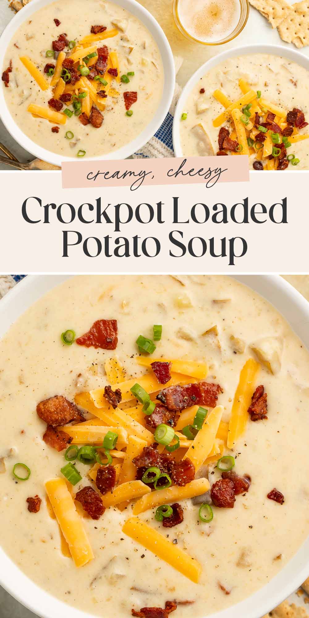 Pin graphic for Crockpot potato soup.