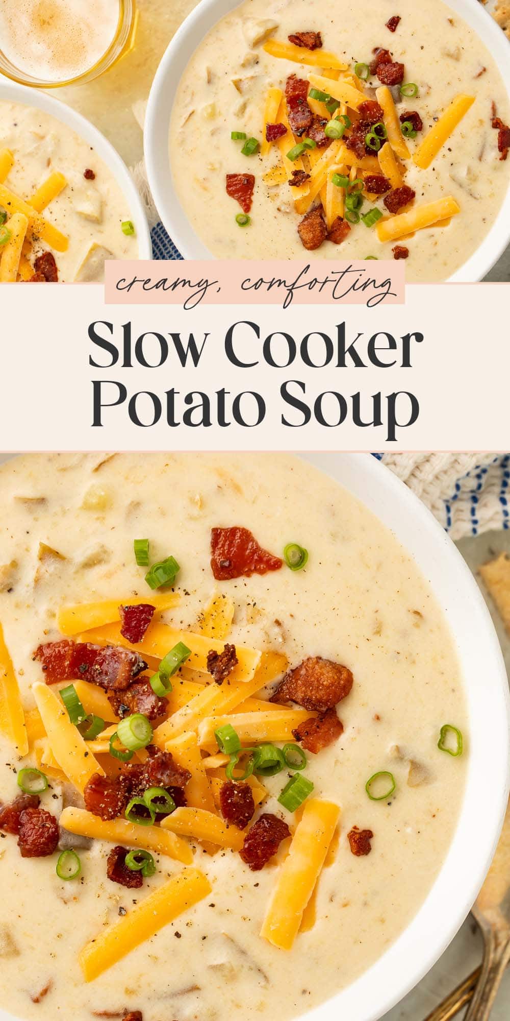 Pin graphic for Crockpot potato soup.