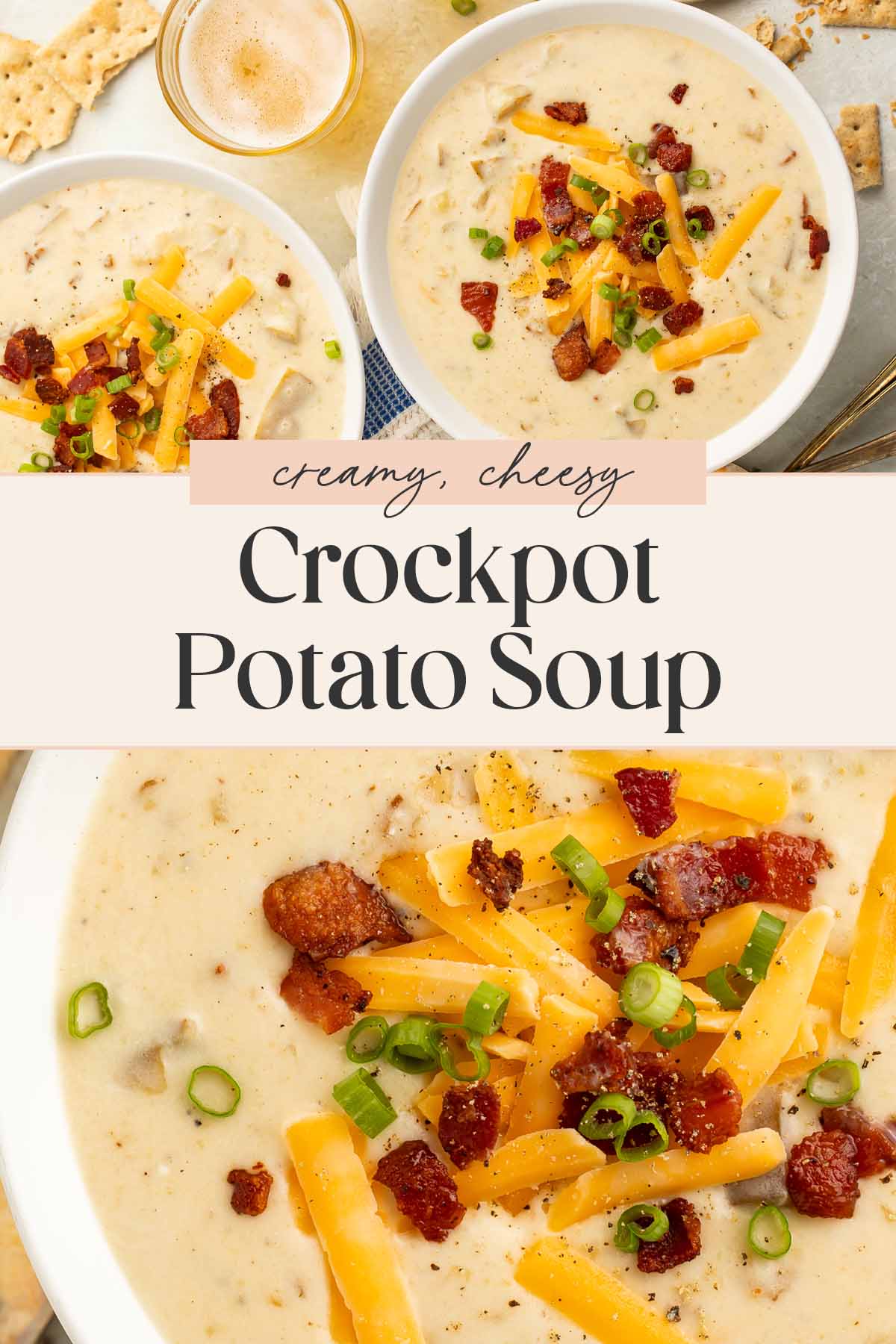 Pin graphic for Crockpot potato soup.