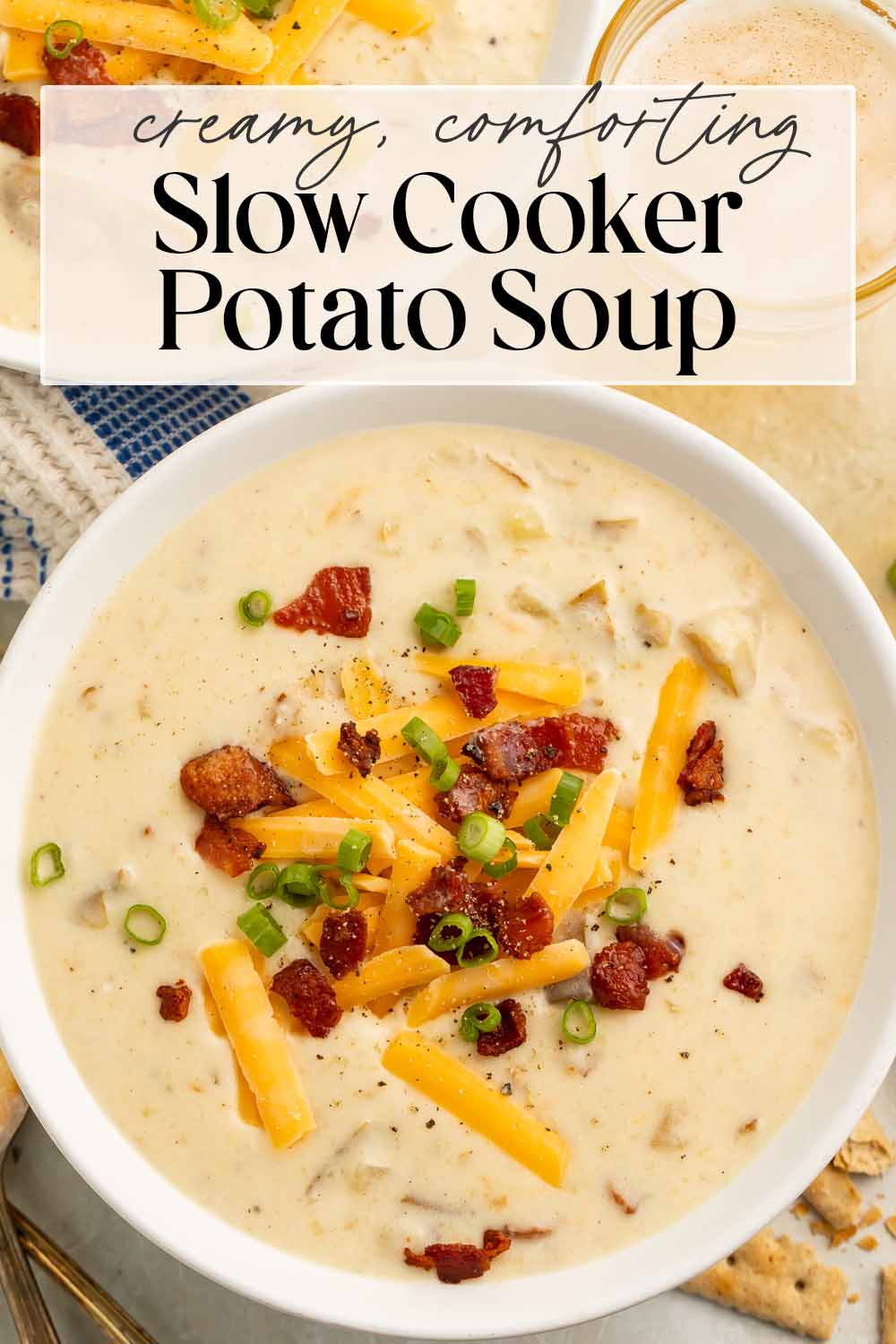 Pin graphic for Crockpot potato soup.