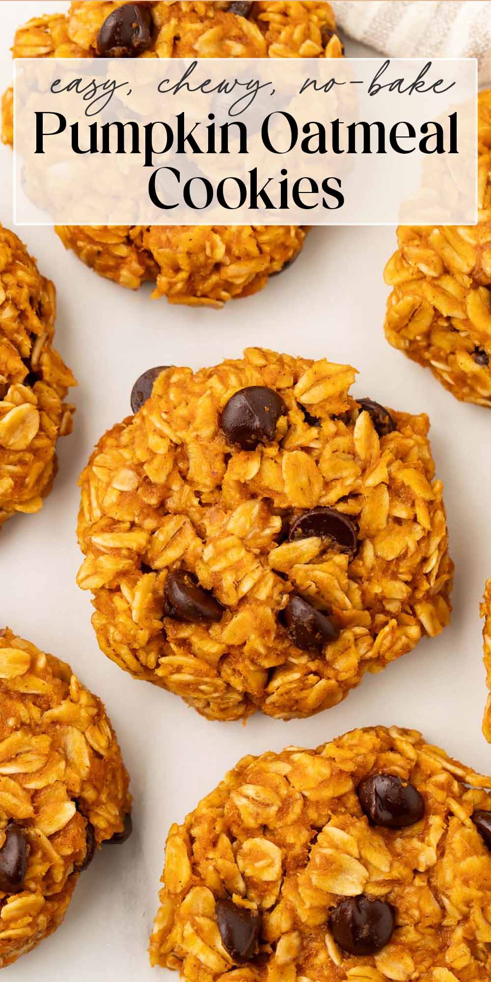 Pin graphic for pumpkin no-bake cookies.