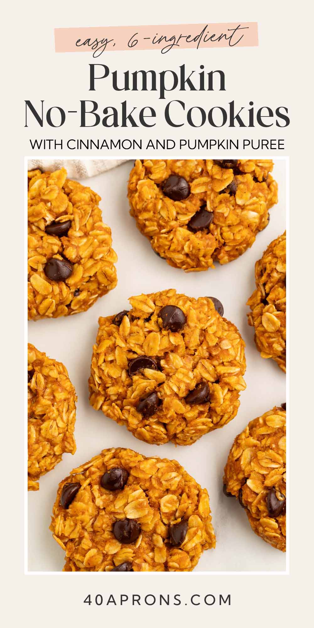 Pin graphic for pumpkin no-bake cookies.