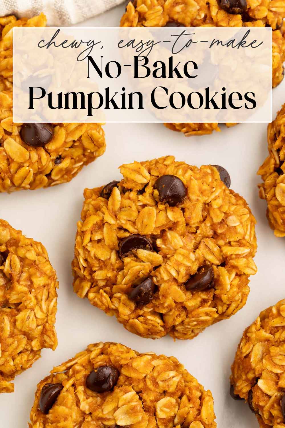 Pin graphic for pumpkin no-bake cookies.