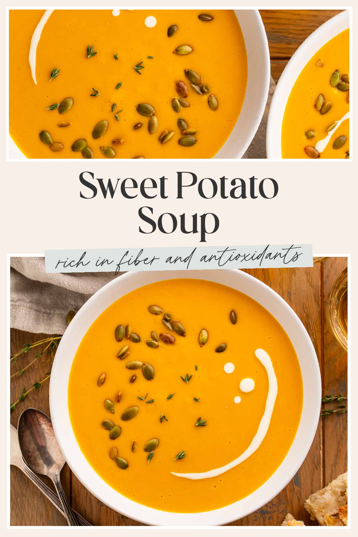 Pin graphic for sweet potato soup.