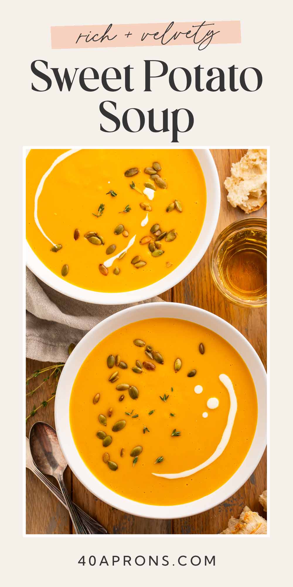 Pin graphic for sweet potato soup.