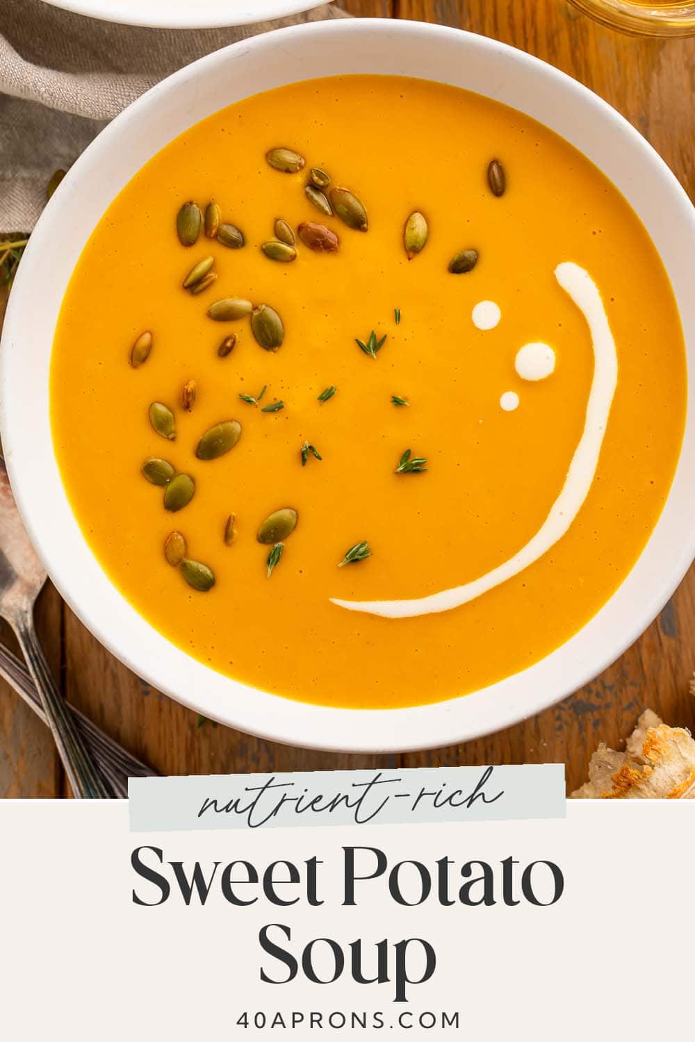 Pin graphic for sweet potato soup.