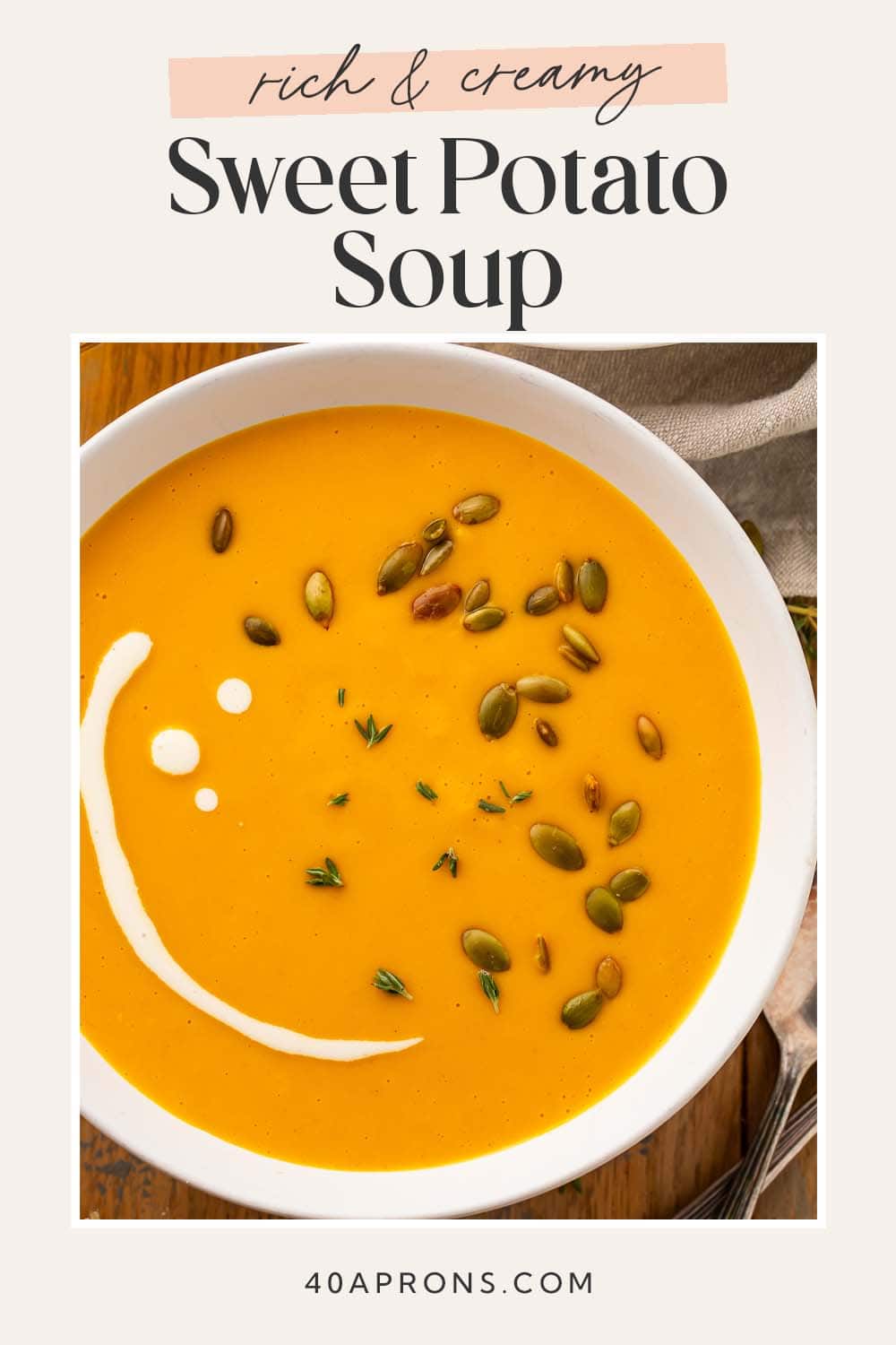 Pin graphic for sweet potato soup.