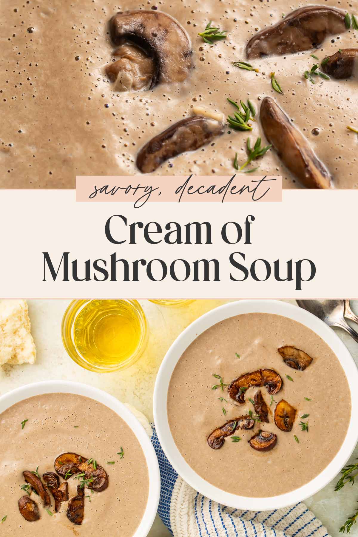 Pin graphic for cream of mushroom soup.