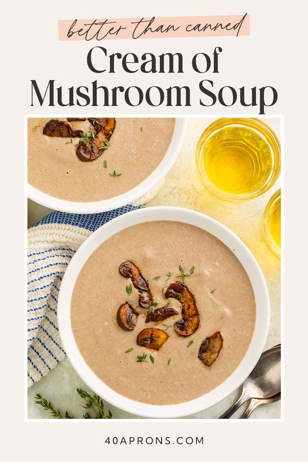 Pin graphic for cream of mushroom soup.