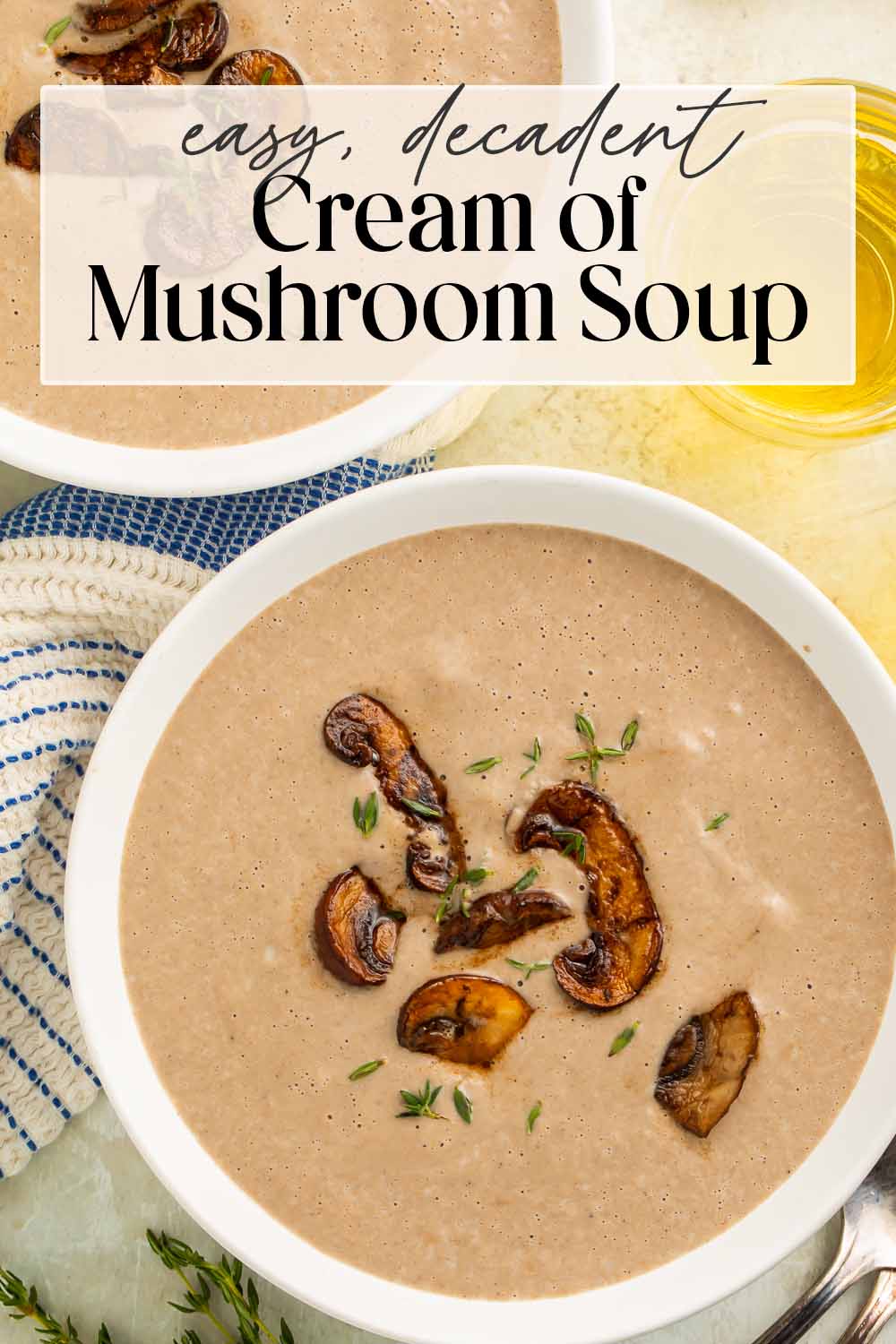 Pin graphic for cream of mushroom soup.