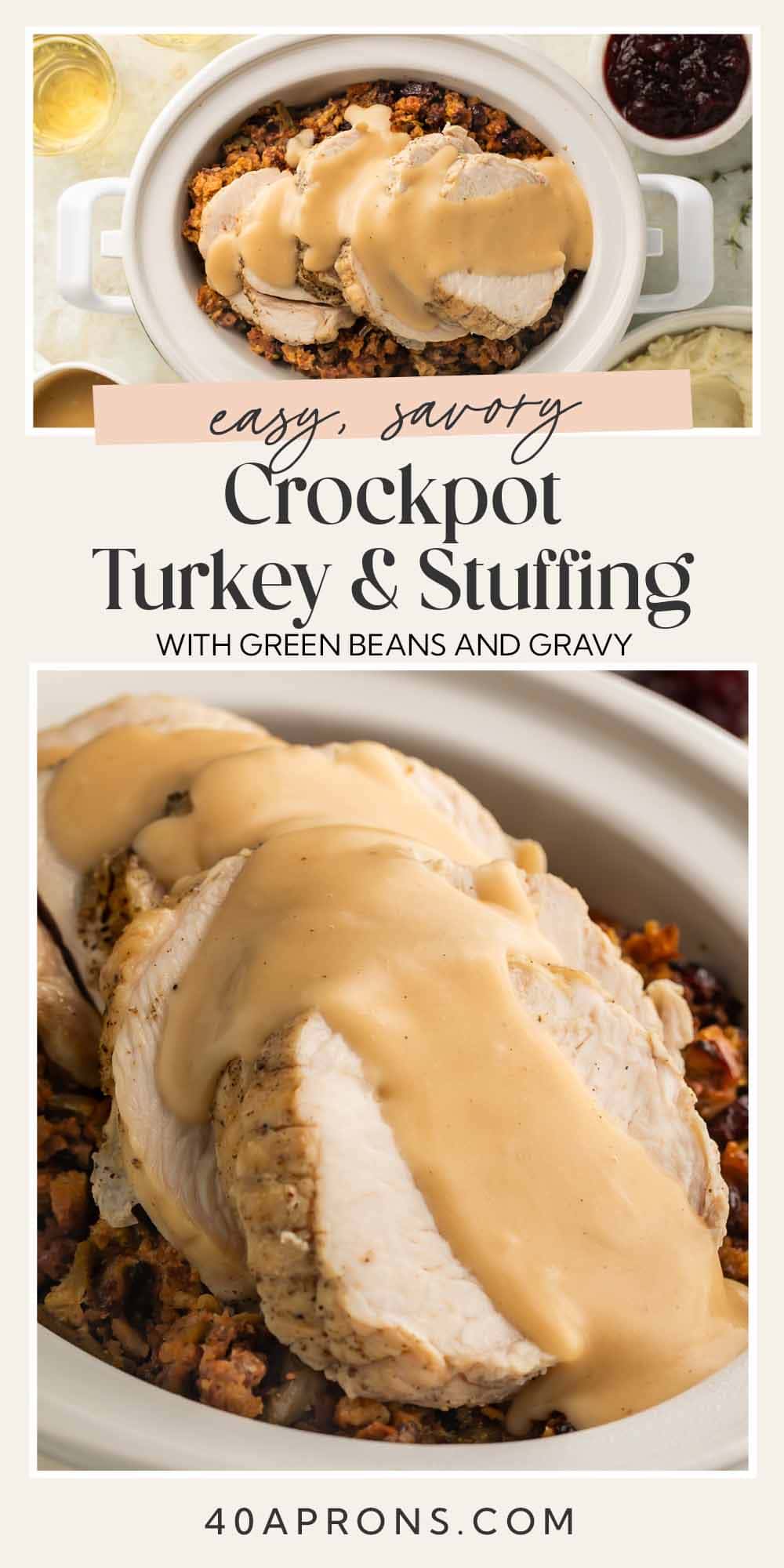 Pin graphic for Crockpot turkey and stuffing.