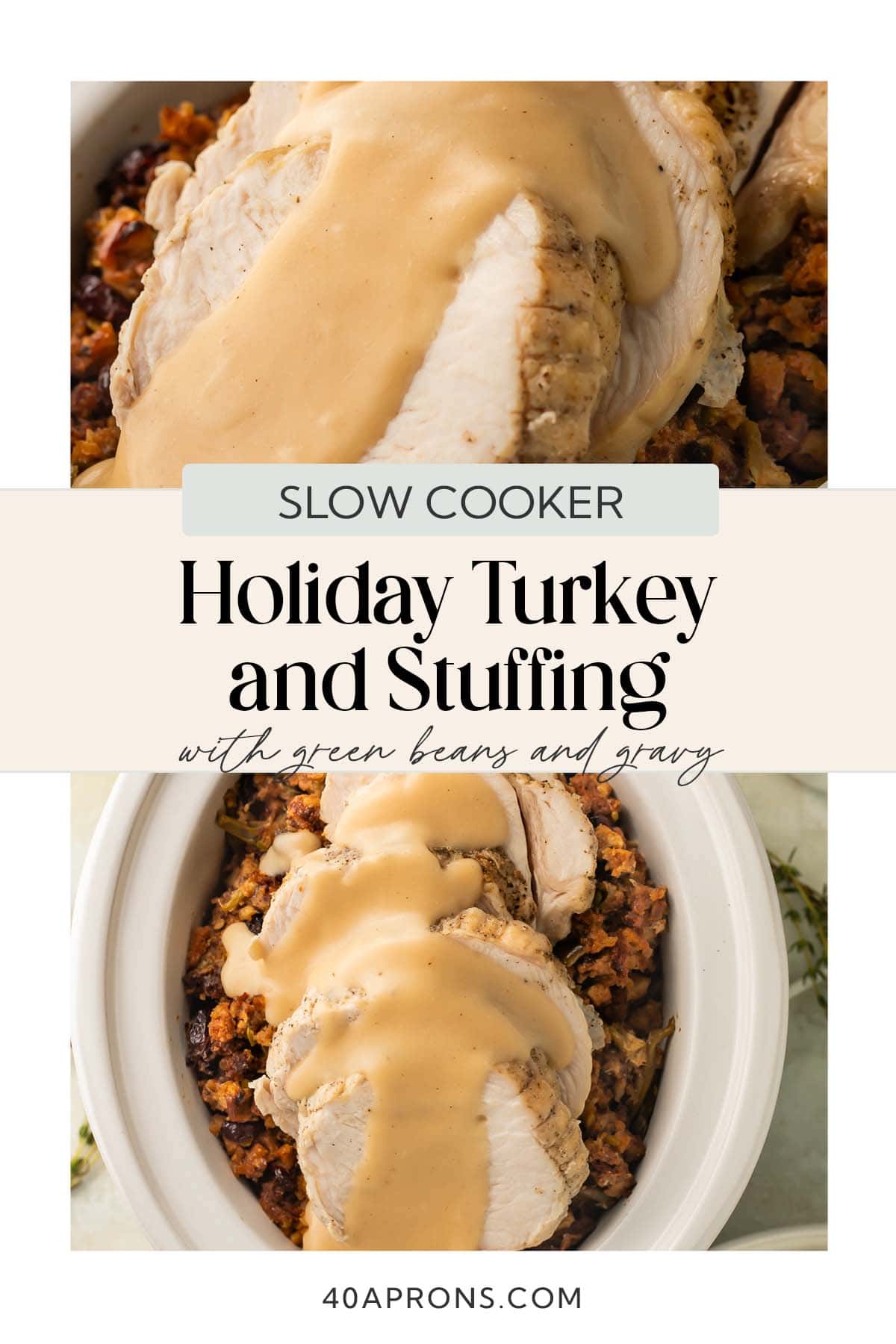 Pin graphic for Crockpot turkey and stuffing.