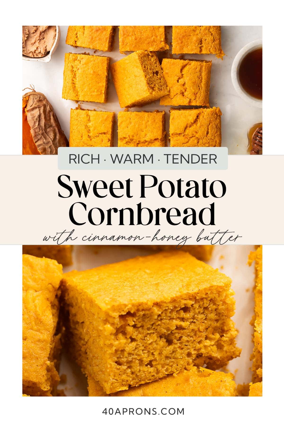 Pin graphic for sweet potato cornbread.