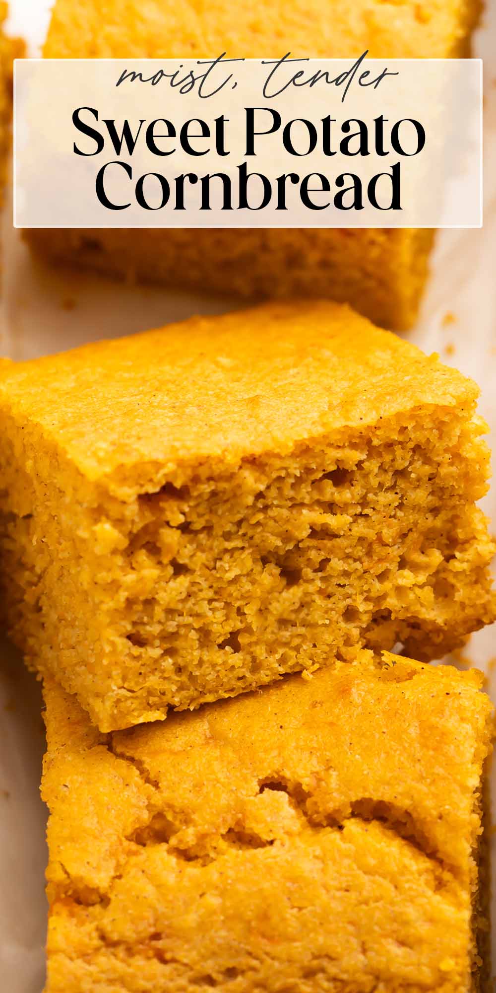 Pin graphic for sweet potato cornbread.