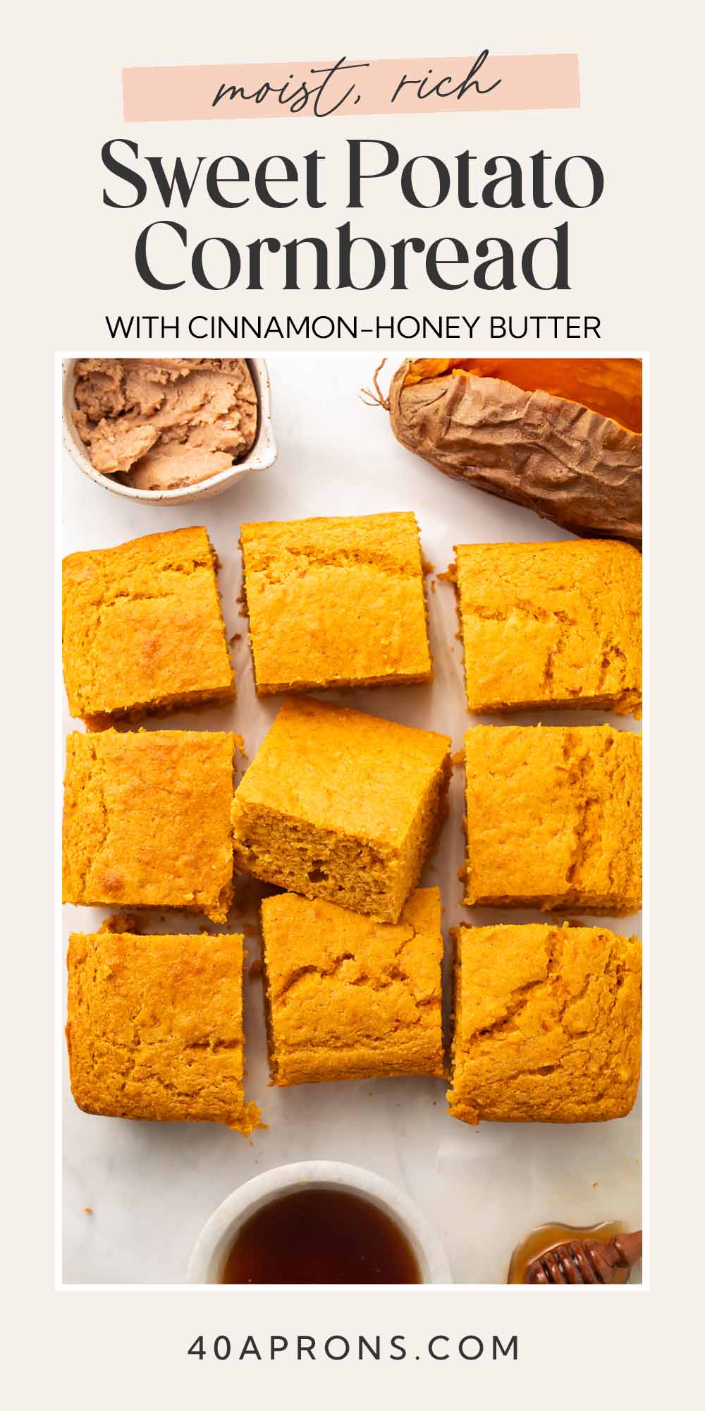 Pin graphic for sweet potato cornbread.