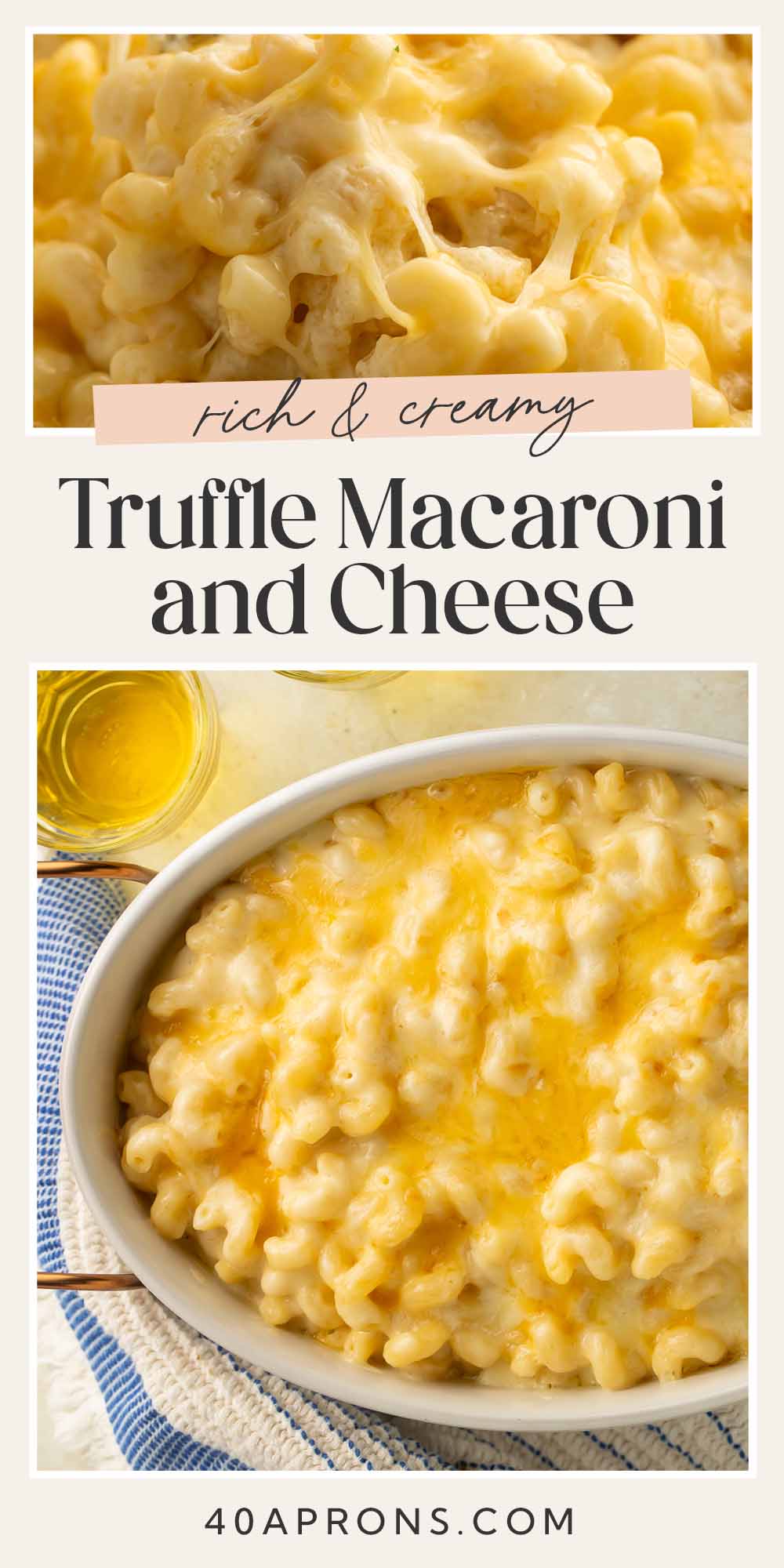 Pin graphic for truffle mac and cheese.