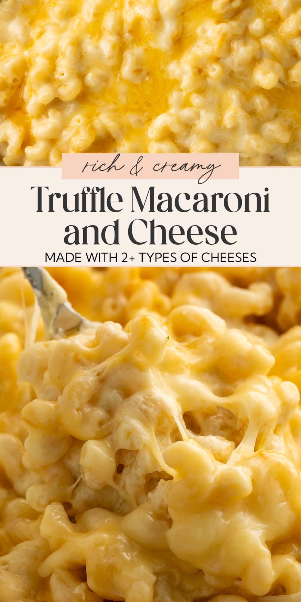 Pin graphic for truffle mac and cheese.