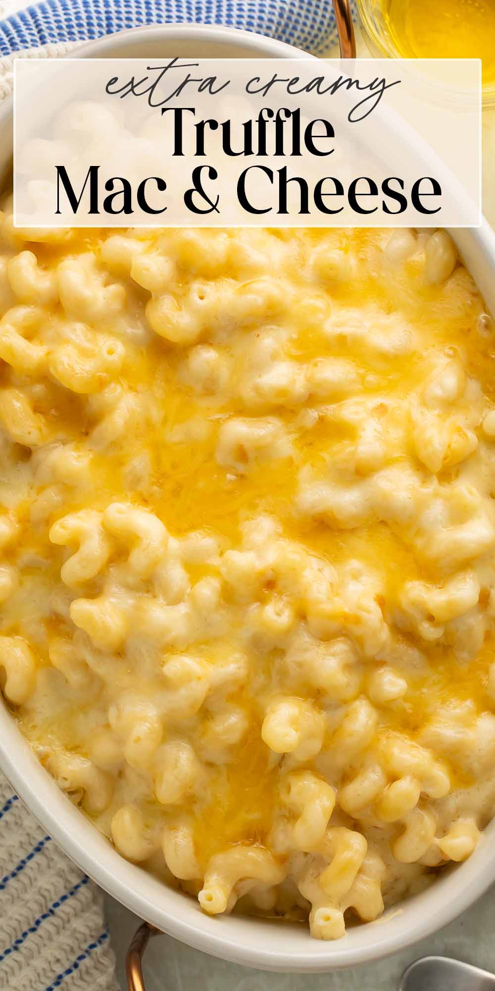 Pin graphic for truffle mac and cheese.