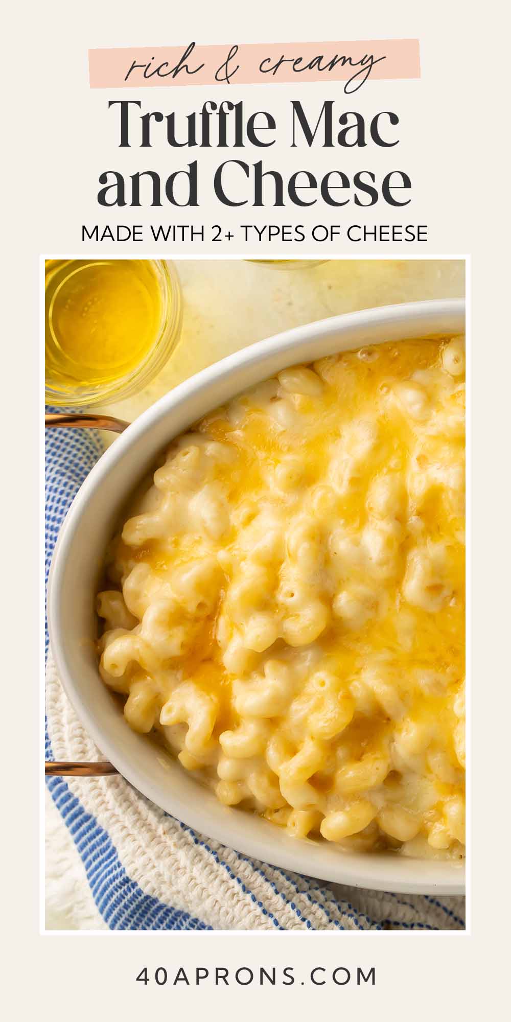 Pin graphic for truffle mac and cheese.