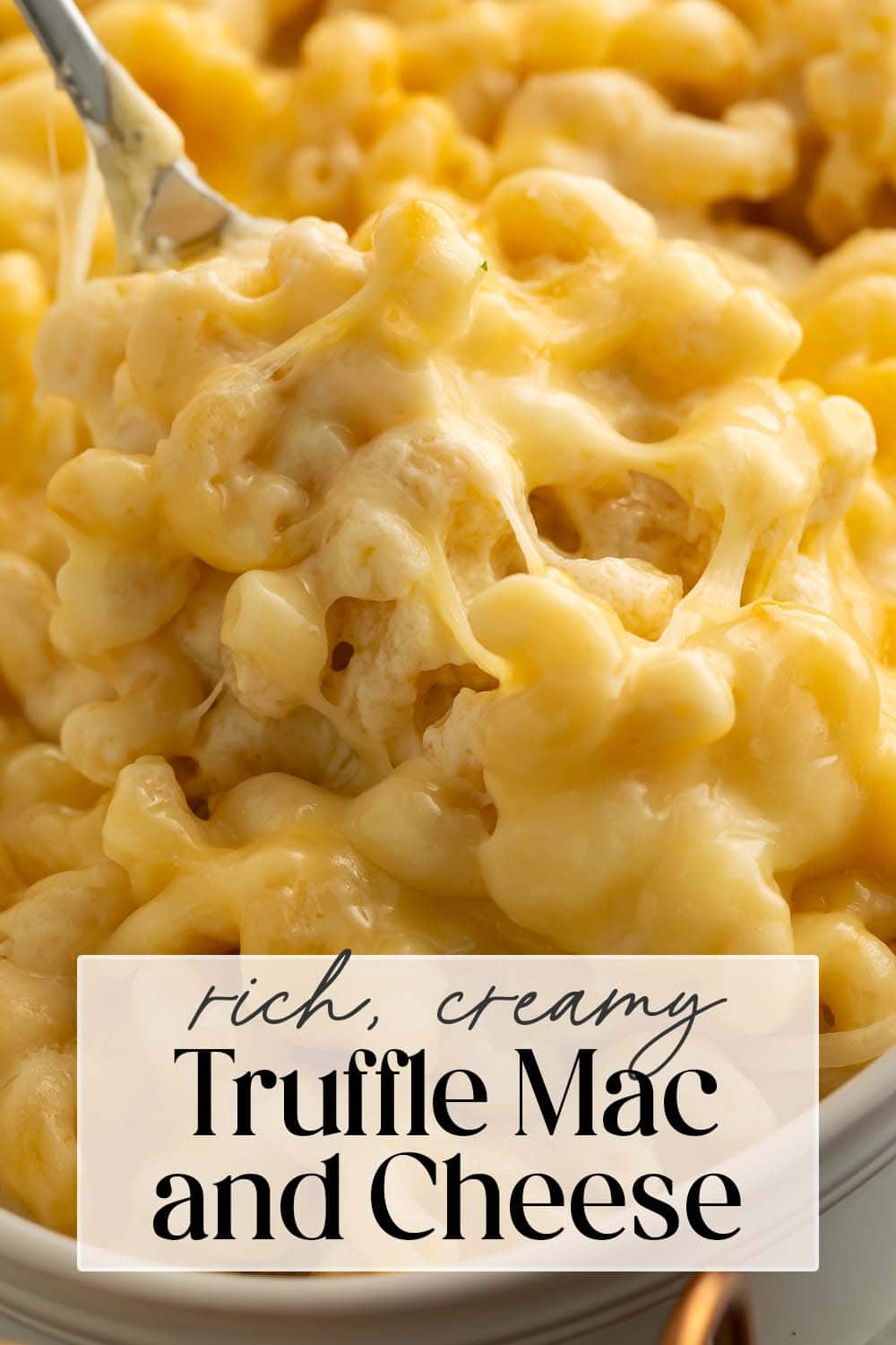 Pin graphic for truffle mac and cheese.